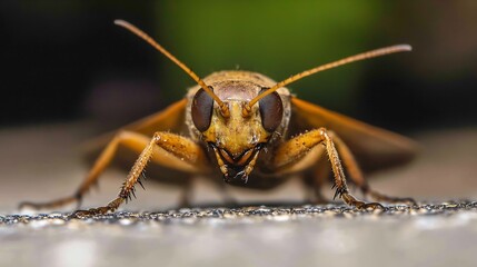 Close up shot of brown insect on surface with green blurred background : Generative AI