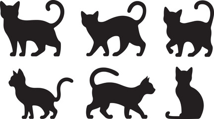 set of cats silhouettes vector 