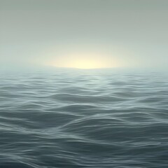 Obraz premium A serene seascape featuring calm, undulating waves under a soft, misty sky, illuminated by a gentle glow on the horizon, evoking a sense of tranquility.