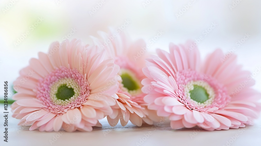 Poster soft pink gerbera daisies in a bright ambient setting : generative ai