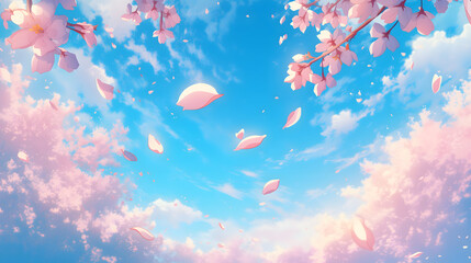 桜 さくら 木 花びら 咲く 公園 はる 春 日本 アニメ风 背景 壁紙 コピースペース