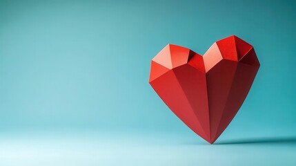 3D origami heart on a blue background.
