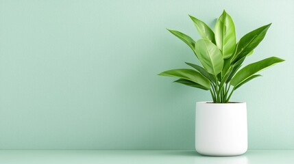 Green plant in white pot, minimalist interior