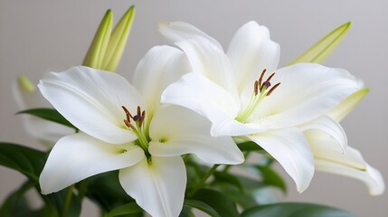 Obraz premium Pure white lilies in full bloom showcasing simplicity grace and natural elegance in floral displays : Generative AI
