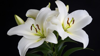 Naklejka premium Elegant White Lilies in Bloom Against a Dark Background Captured in Stunning Detail : Generative AI