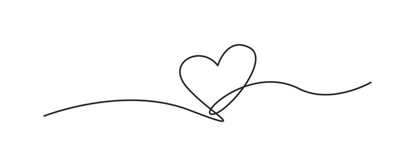 Valentine day. Heart continouos line drawing. Love line art doodle. Editable line