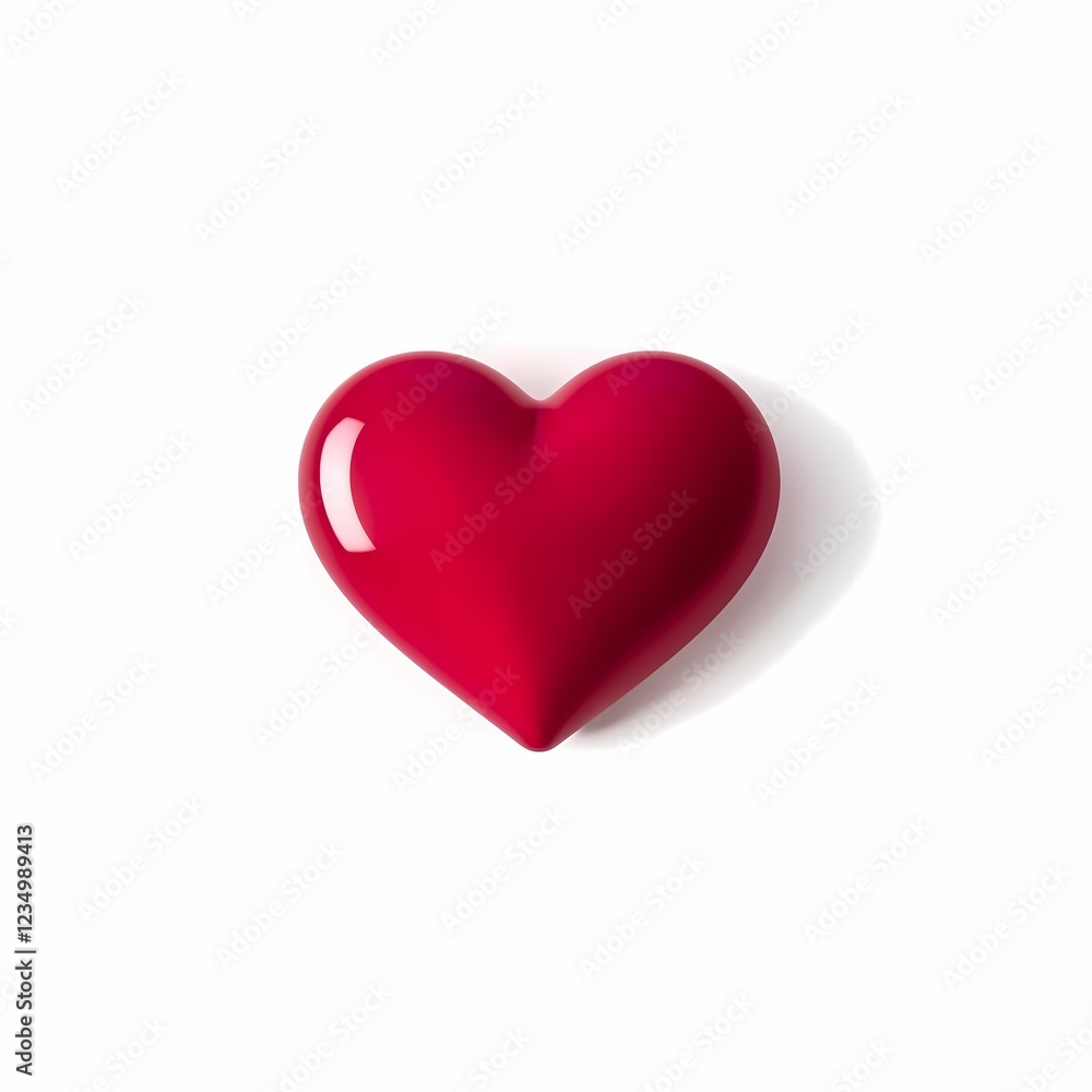 Poster heart shaped object with glossy red finish arranged on a white background perfect for romantic theme