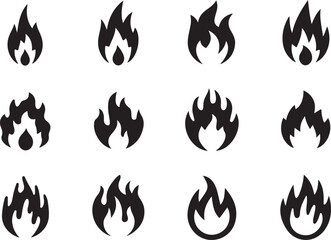 Fire icon collection. Fire flame symbol. Bonfire silhouette logotype. Flames symbols set flat style - stock vector.
