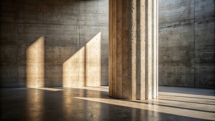 Concrete Pillar Casting Shadows on a Smooth Floor in a Minimalist Architectural Space