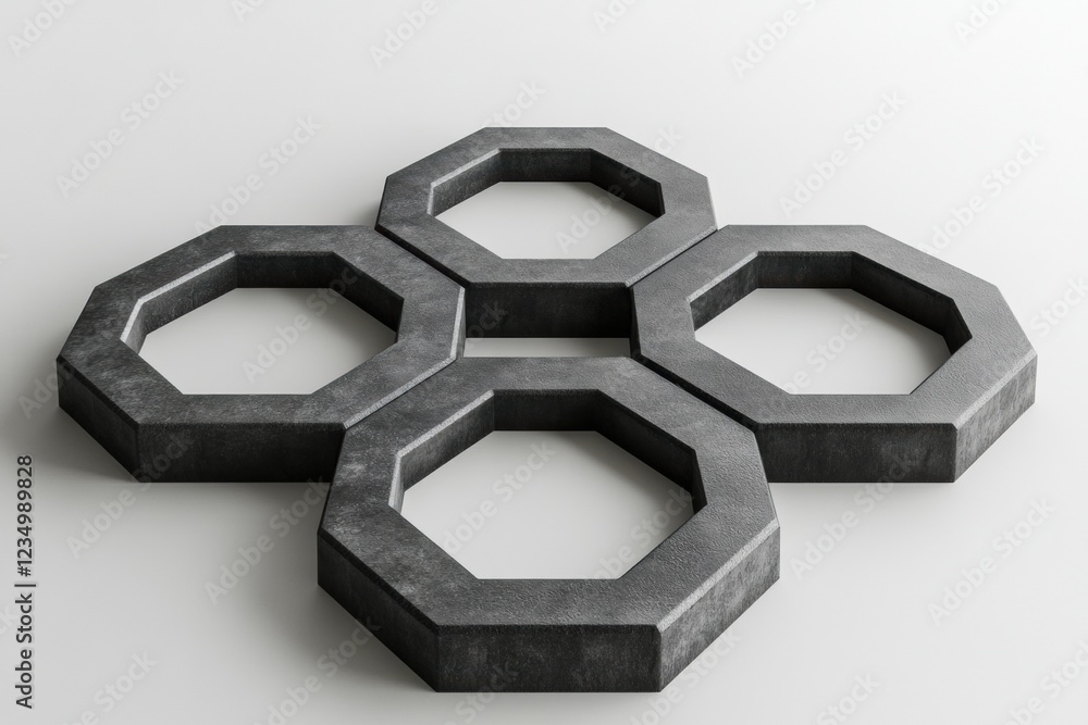 Leinwandbilder Modern decorative concrete hexagon coasters arranged creatively on a light surface for artistic display and home decor. Generative AI