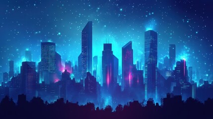Futuristic Cityscape Glowing Under a Starry Night Sky
