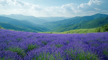 Obraz premium Lavender Field in Rolling Mountain Landscape