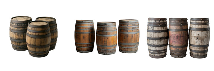 Fototapeta premium Wooden barrels on a transparent background various styles of rustic atmosphere
