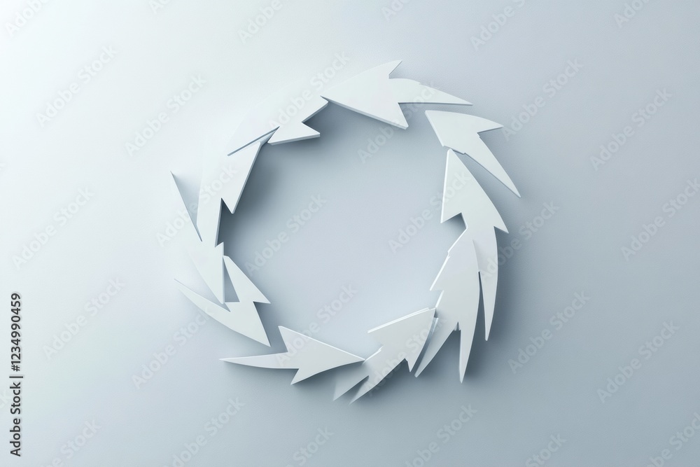 Aufkleber White arrow design forming a circular pattern on a light background in minimalist art style. Generative AI