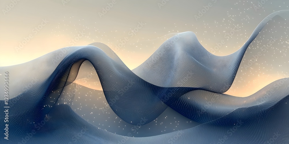 Poster an abstract representation of flowing waves, showcasing soft curves and translucent layers in shades