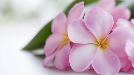 Obraz premium Delicate Pink Plumeria Flowers with Soft Green Leaves : Generative AI