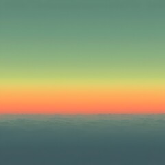 A serene gradient sky at sunrise, blending shades of teal, peach, and soft orange, creating a tranquil atmosphere above a blanket of soft clouds.
