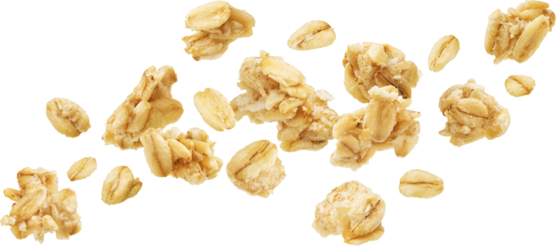 Oat granola, falling crunchy muesli isolated