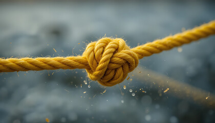 Close-up of a yellow rope tied in a knot