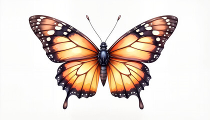 Fototapeta premium Vibrant tortoiseshell butterfly with spread wings on white background, symbolism of transformation