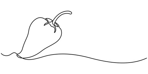 One continuous line drawing whole paprika. Fresh bell pepper concept, Capsicum continuous one line drawing, Continuous one line drawing of Sweet pepper bell pepper line art vector sketch illustration.