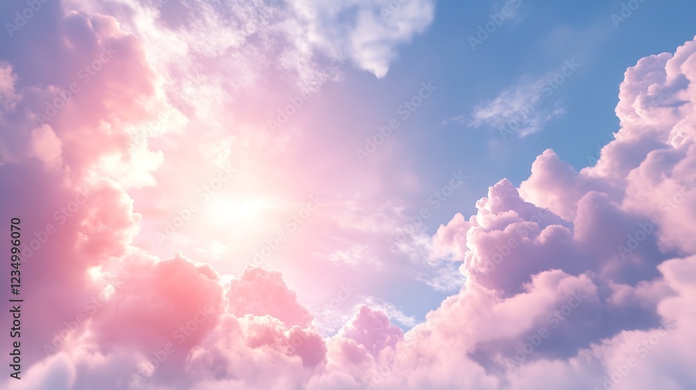 Poster beautiful pink clouds illuminated by soft sunlight in sky : generative ai