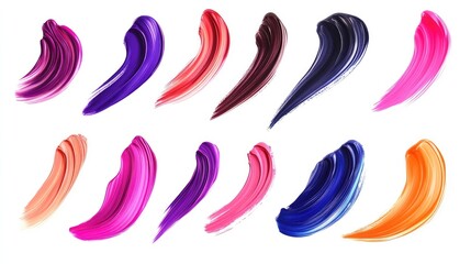 Obraz premium Realistic 3D smears of lipstick nail polish or paint A brush stroke set with vibrant colors and detailed texture isolated on a white background for beauty and artistic designs