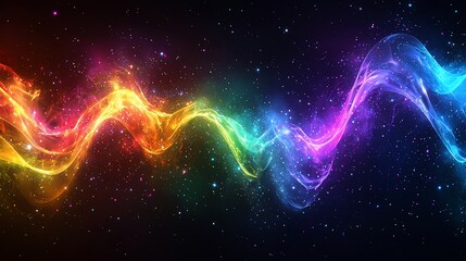 Fototapeta premium Vibrant abstract wave of colorful energy flowing through a starry cosmic background