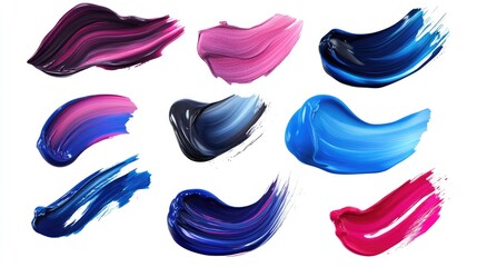 Realistic 3D smears of lipstick nail polish or paint A brush stroke set with vibrant colors and detailed texture isolated on a white background for beauty and artistic designs