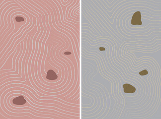 Semi abstract Japanese Zen stone garden line pattern, minimal brush illustration in earth tone colors, good for gift wrapping paper, stationary, poster, textile, towel, bedding