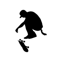 Silhouette of a person skateboarding. Isolated vector illustration in black and white.