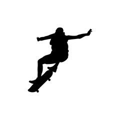 Silhouette of a person skateboarding. Isolated vector illustration in black and white.