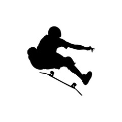 Silhouette of a person skateboarding. Isolated vector illustration in black and white.