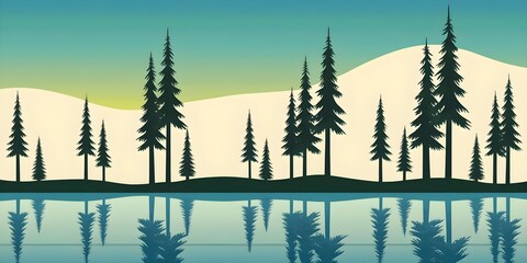 Serene and Tranquil Landscape Reflections Illustration