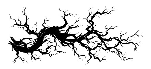twisted tree branch black vector decorative silhouette for engraving

