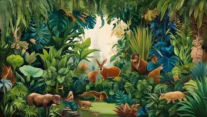 Lush and Vibrant Jungle Scene Foliage Ecosystem