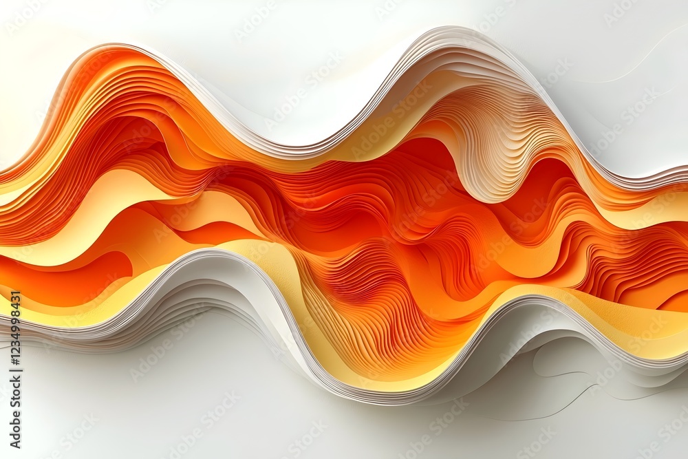 Poster an abstract artwork featuring flowing waves of vibrant orange and golden hues, creating a dynamic an