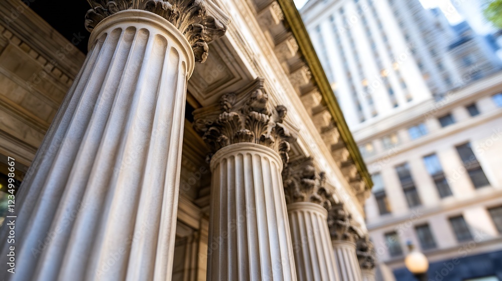 Poster architectural columns of a historic building in urban cityscape : generative ai