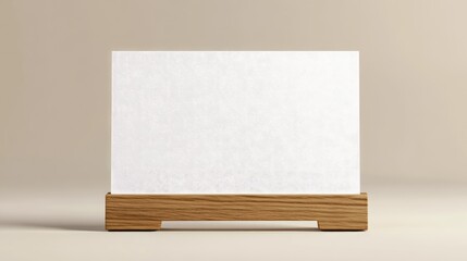 Realistic 3D vector illustration of a white empty blank paper sheet or card on a wooden holder Closeup view isolated suitable for mockups menu frames and booklets