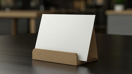 Realistic 3D vector illustration of a white empty blank paper sheet or card on a wooden holder Closeup view isolated suitable for mockups menu frames and booklets