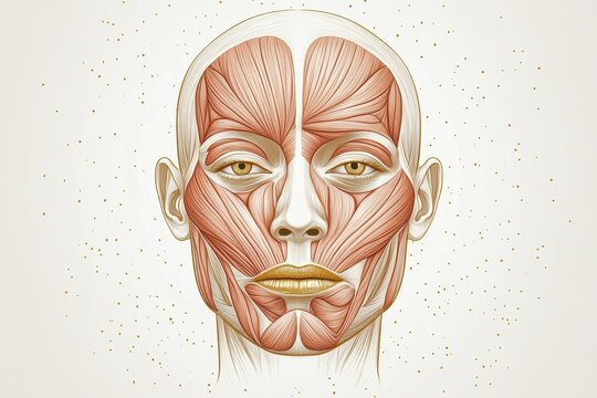 Detailed anatomical illustration depicting facial muscles and their contours for educational and anatomical study. Generative AI
