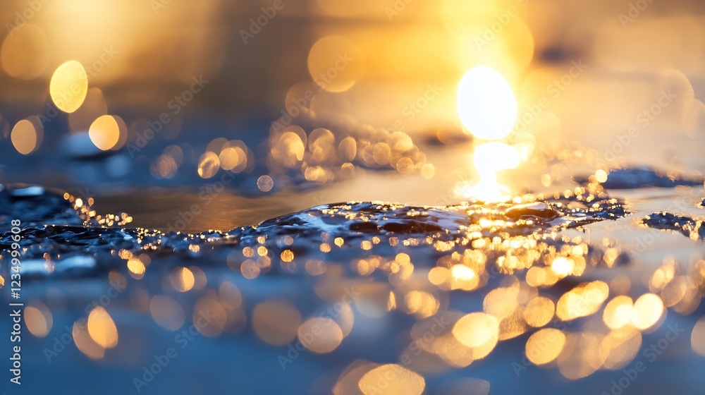 Poster Abstract Bokeh Pattern with Blue and Gold Color Palette in Soft Focus : Generative AI