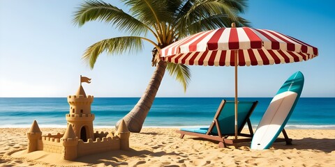 Beach Chairs and Umbrella on The Beach