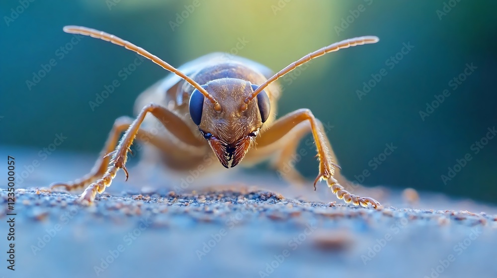 Aufkleber macro view of a european paper wasp on a natural surface in bright daylight : generative ai