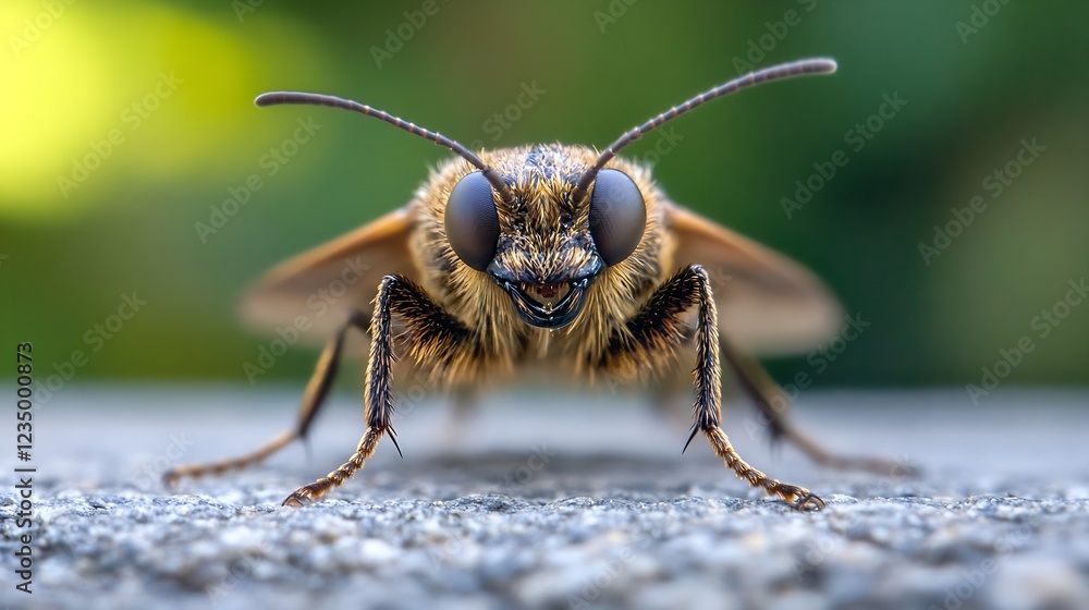 Poster closeup shot of a bee on stone surface with macro lens highlighting details : generative ai
