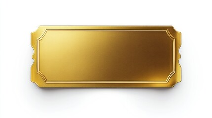 Realistic blank golden luxury ticket or gift certificate isolated on white, empty metallic coupon