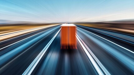 Obraz premium HighSpeed Truck Journey on a Long Highway with Motion Blur Effect : Generative AI