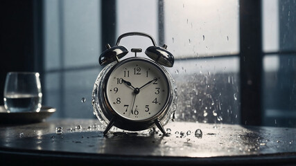 old alarm clock on black background