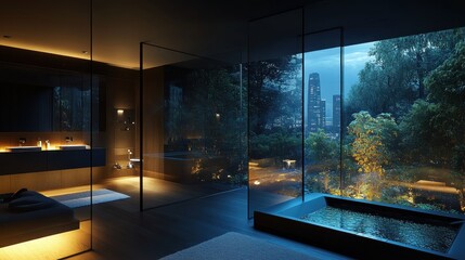 Modern Bathroom Design Featuring Cityscape View