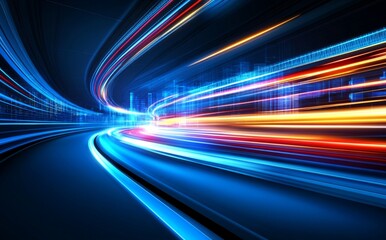 Abstract Dynamic Cityscape Light Trails Futuristic Speed Technology Background Art Red Blur Neon